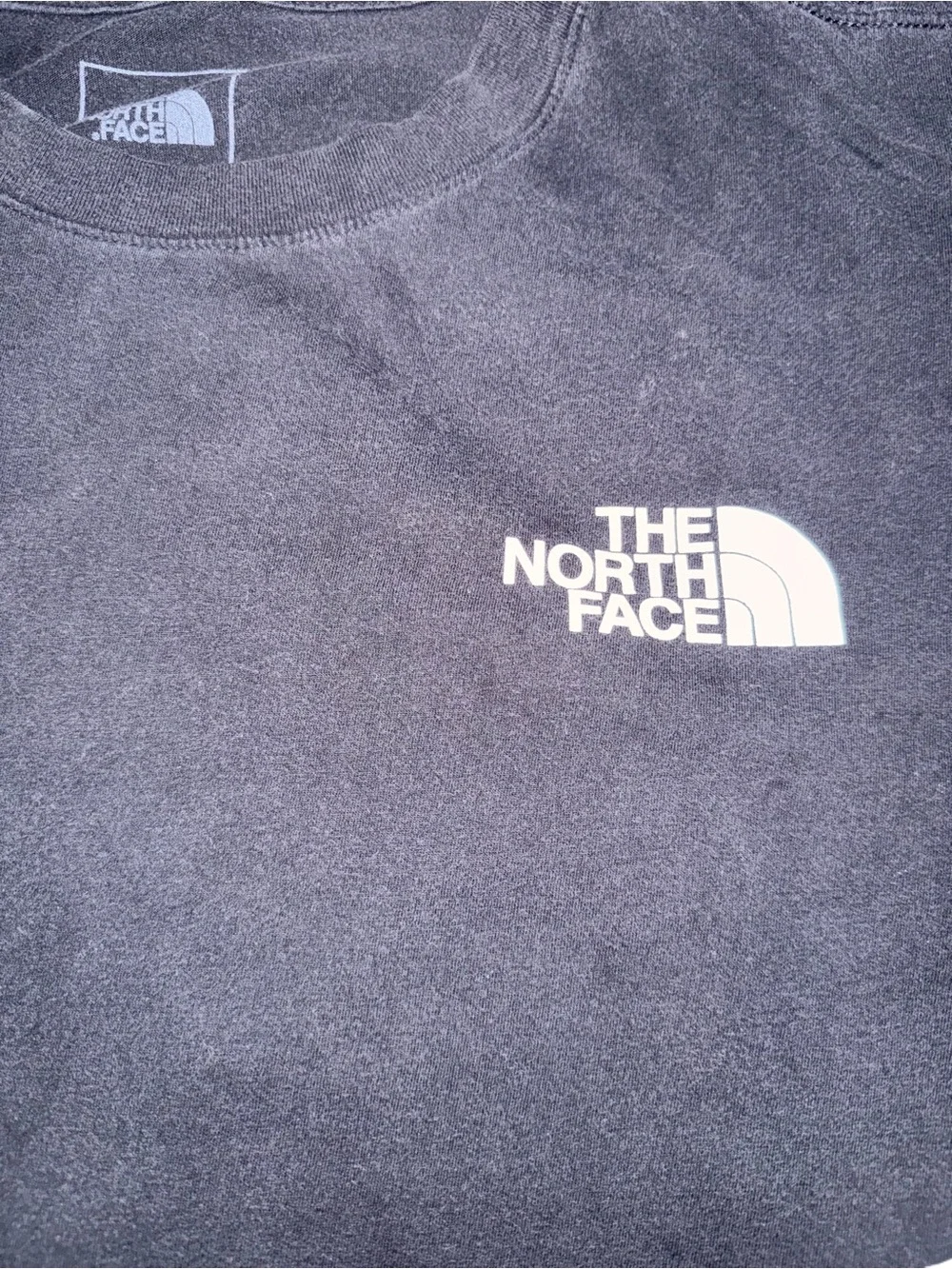 The North Face XL Black Tee White Logo Square Design Cotton Never Stop Exploring